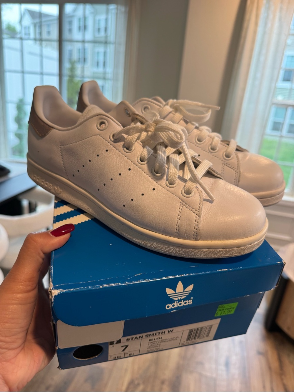 adidas White Leather Sneakers with Brown Heel Accent